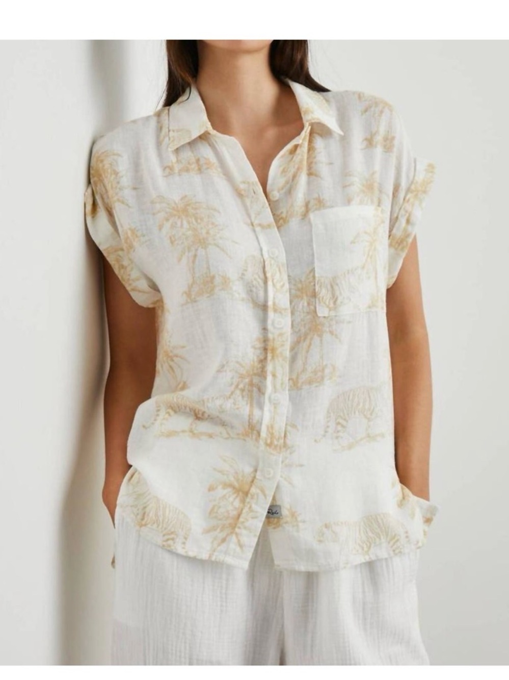 Rails White and Beige Printed Short Sleeve Button-Down Shirt